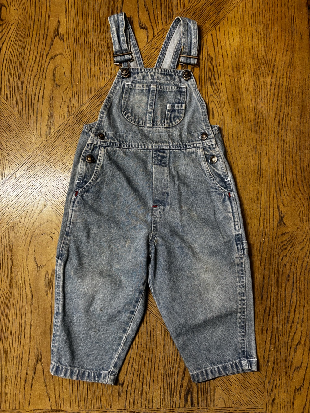 VINTAGE Little Worker Denim Jean Sz 2T Bib Overalls W Pockets Adjustable Straps